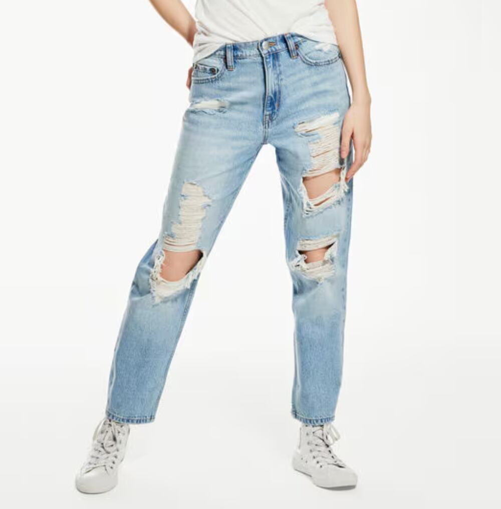 Aeropostale Mom Jean High Rise Straight Leg Light Wash Ripped Mom Jeans Size 8